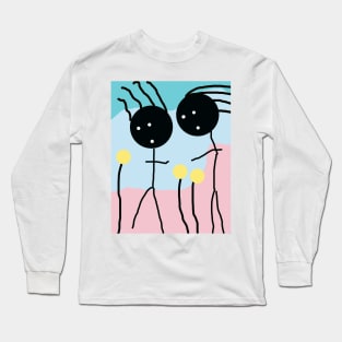 Kids in Field of Flowers Stick Figure Long Sleeve T-Shirt